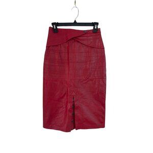 Joie De Vie Vintage Womens Skirt Size 6 Red Leather Snap Slit Mini India